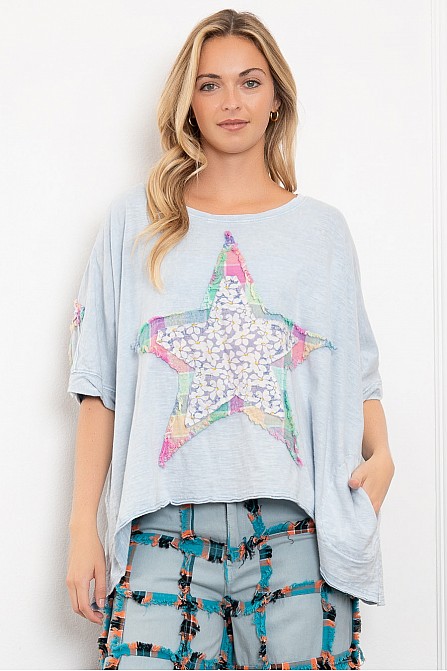 STAR PATCHWORK SHORT SLEEVE TOP